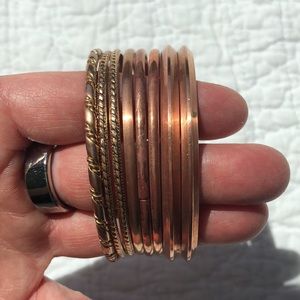 Bangle Set: Copper Plated, Copper Tones, Rose Gold Tones - 8 in All